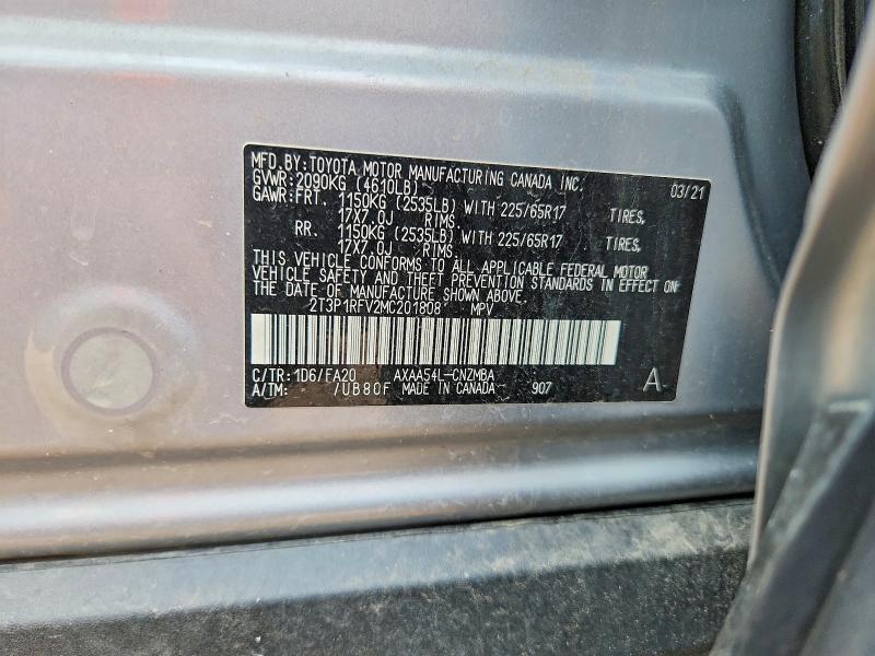 2021 Toyota Rav4 მანქანა იყიდება აუქციონზე, vin: 2T3P1RFV2MC201808, აუქციონის ნომერი: 54829246