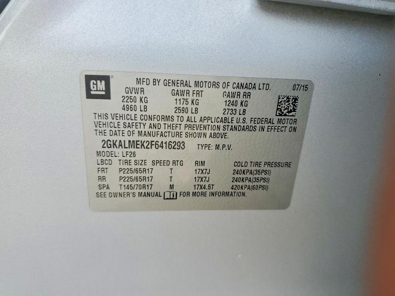 Aukcja sprzedaży 2015 Gmc Terrain, vin: 2GKALMEK2F6416293, numer aukcji: 53362036