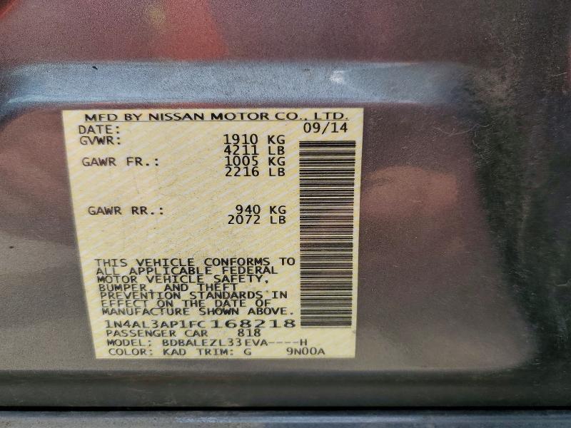 Продажа на аукционе авто 2015 Nissan Altima, vin: 1N4AL3AP1FC168218, номер лота: 54803846