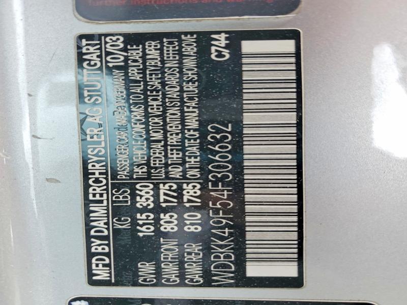 Aukcja sprzedaży 2004 Mercedes-benz Slk, vin: WDBKK49F54F306632, numer aukcji: 53844116