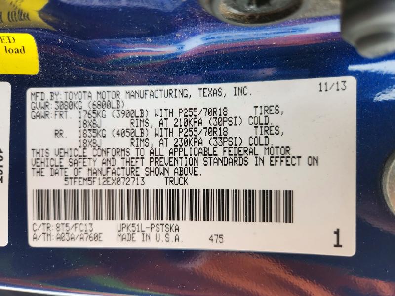 Продажа на аукционе авто 2014 Toyota Tundra, vin: 5TFEM5F12EX072713, номер лота: 50837646