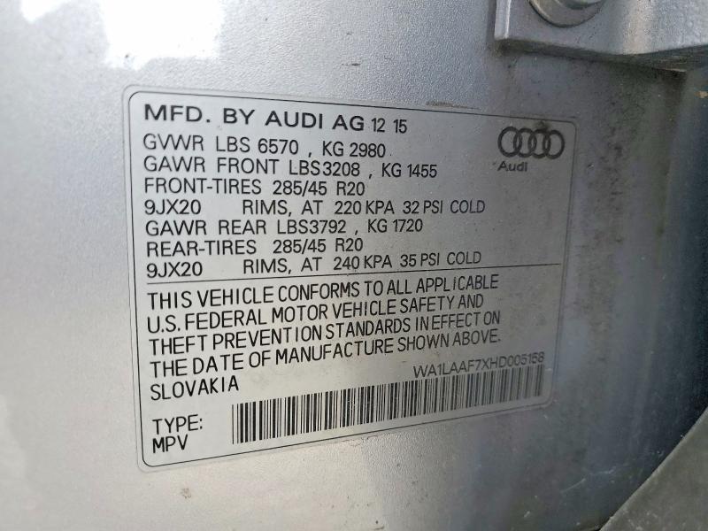 Продаж на аукціоні авто 2017 Audi Q7, vin: WA1LAAF7XHD005158, номер лоту: 53179756