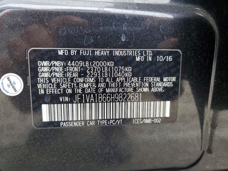 2017 Subaru Wrx მანქანა იყიდება აუქციონზე, vin: JF1VA1B66H9822681, აუქციონის ნომერი: 53783026