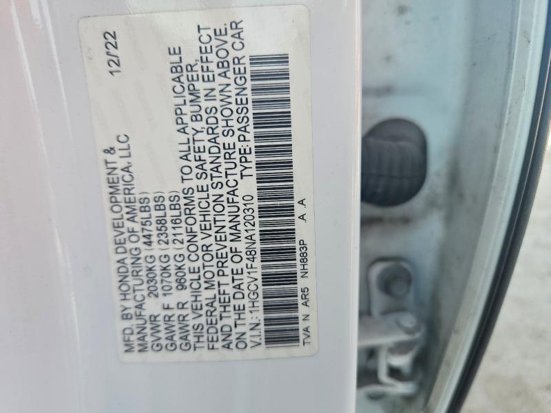 Продаж на аукціоні авто 2022 Honda Accord, vin: 1HGCV1F48NA120310, номер лоту: 52472186