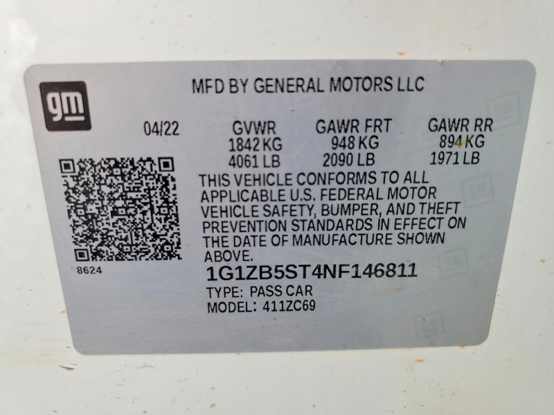Aukcja sprzedaży 2022 Chevrolet Malibu, vin: 1G1ZB5ST4NF146811, numer aukcji: 54663086