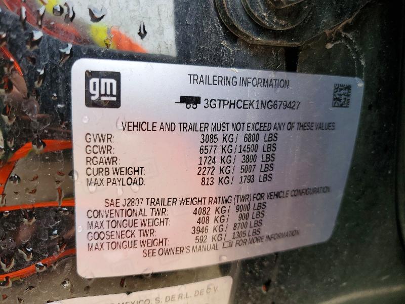 Aukcja sprzedaży 2022 Gmc Sierra, vin: 3GTPHCEK1NG679427, numer aukcji: 51896586