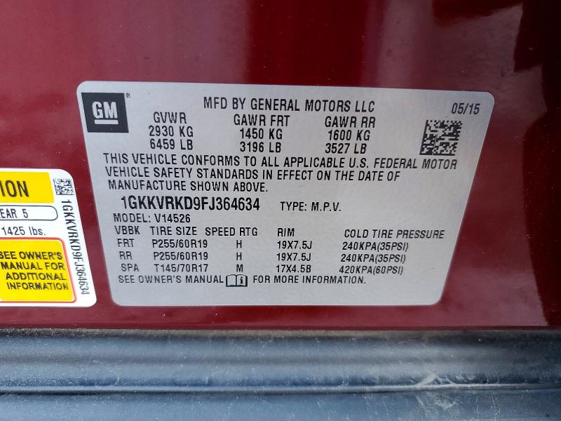 2015 Gmc Acadia მანქანა იყიდება აუქციონზე, vin: 1GKKVRKD9FJ364634, აუქციონის ნომერი: 53258896