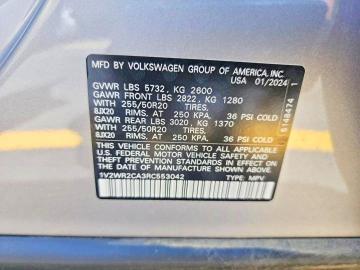 Продажа на аукционе авто 2024 Volkswagen Atlas, vin: 1V2WR2CA3RC553042, номер лота: 52455666