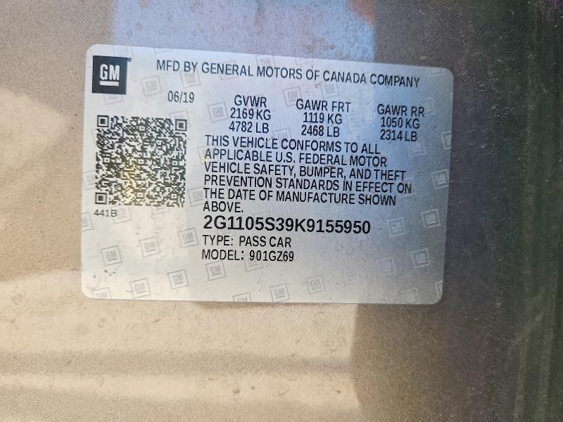 2019 Chevrolet Impala მანქანა იყიდება აუქციონზე, vin: 2G1105S39K9155950, აუქციონის ნომერი: 52963296