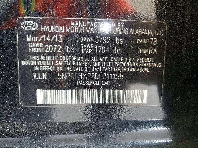 53158976 :رقم المزاد ، 5NPDH4AE5DH311198 vin ، 2013 Hyundai Elantra مزاد بيع