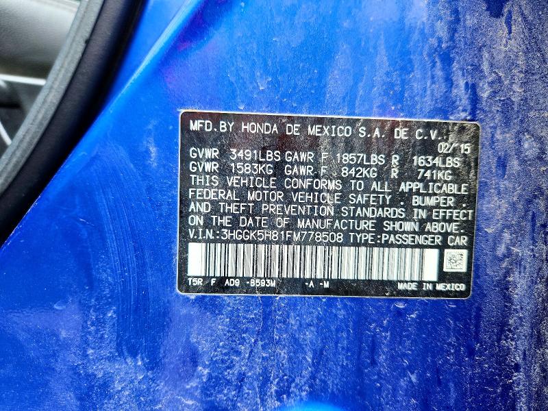 54878266 :رقم المزاد ، 3HGGK5H81FM778508 vin ، 2015 Honda Fit مزاد بيع
