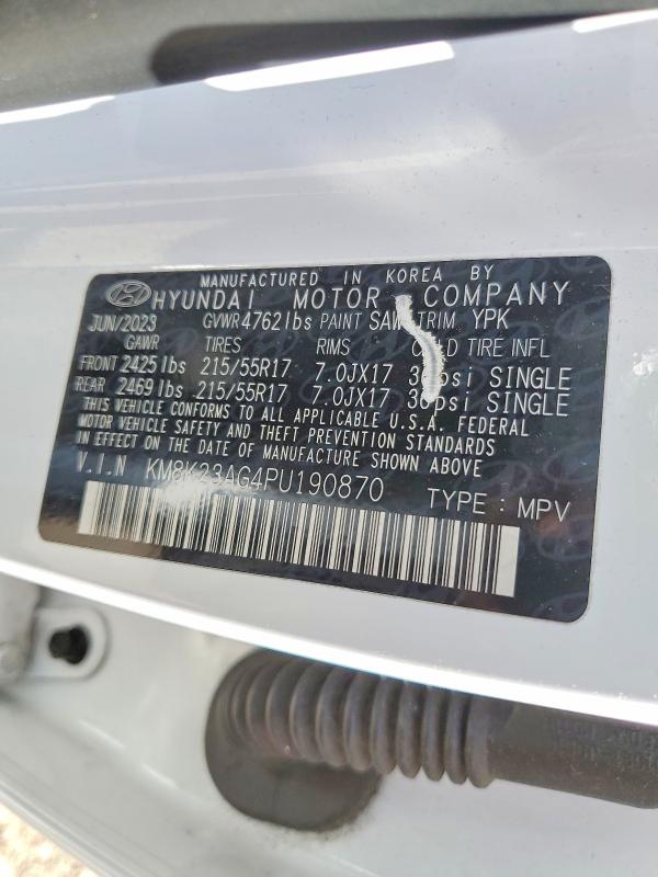 53424766 :رقم المزاد ، KM8K23AG4PU190870 vin ، 2023 Hyundai Kona مزاد بيع
