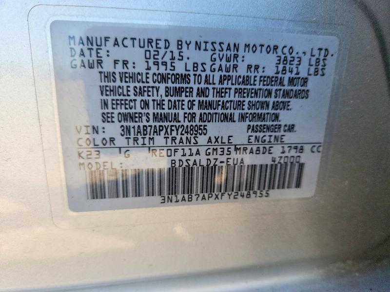 Продаж на аукціоні авто 2015 Nissan Sentra, vin: 3N1AB7APXFY248955, номер лоту: 55360726