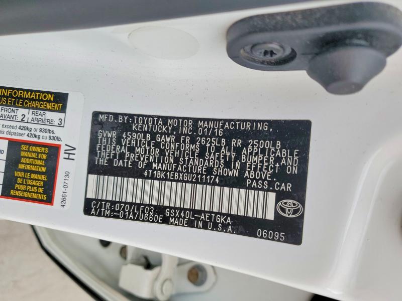54651076 :رقم المزاد ، 4T1BK1EBXGU211174 vin ، 2016 Toyota Avalon مزاد بيع