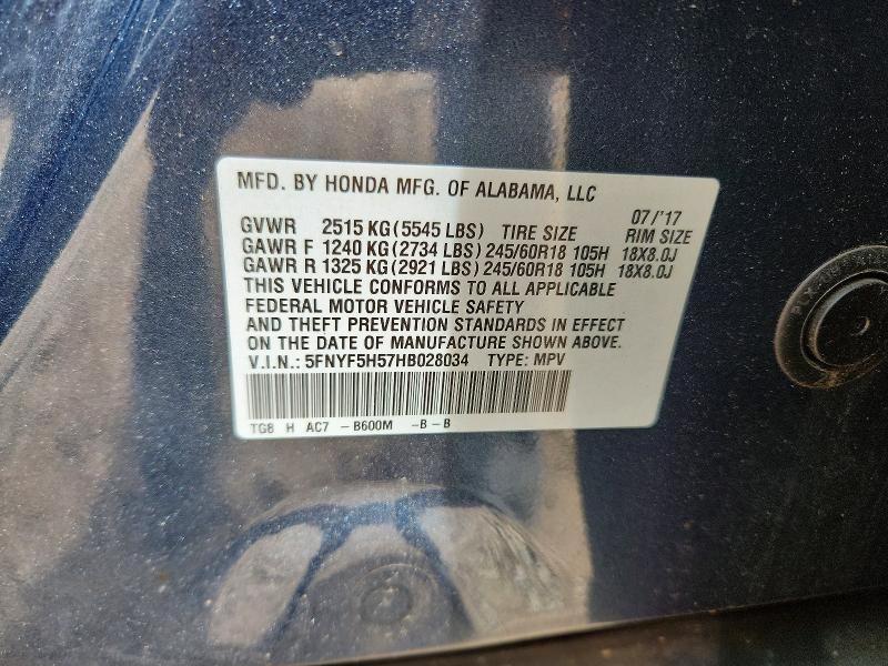 Продаж на аукціоні авто 2017 Honda Pilot, vin: 5FNYF5H57HB028034, номер лоту: 52826666