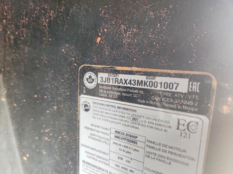 Продаж на аукціоні авто 2021 Can-am Commander, vin: 3JB1RAX43MK001007, номер лоту: 52323596