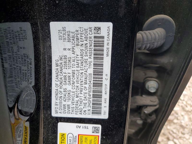 Продаж на аукціоні авто 2025 Honda Civic, vin: 2HGFE4F80SH340006, номер лоту: 53251476
