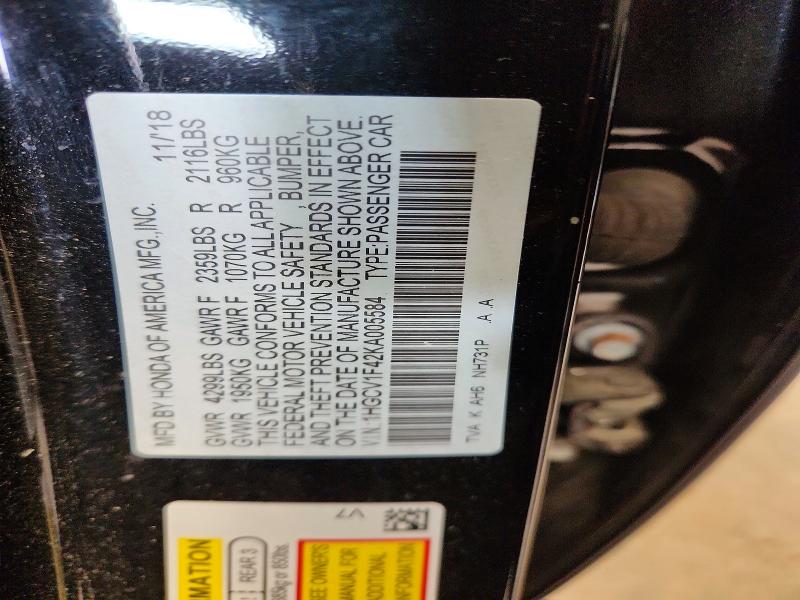 Продаж на аукціоні авто 2019 Honda Accord, vin: 1HGCV1F42KA005584, номер лоту: 54283226