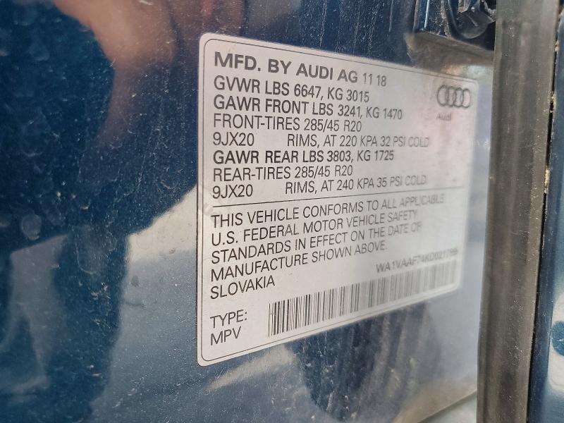 Продажа на аукционе авто 2019 Audi Q7, vin: WA1VAAF74KD021789, номер лота: 53634626