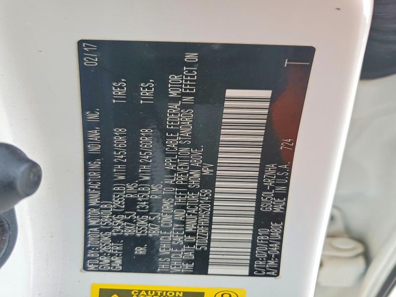 Aukcja sprzedaży 2017 Toyota Highlander, vin: 5TDZZRFHXHS201458, numer aukcji: 54980396