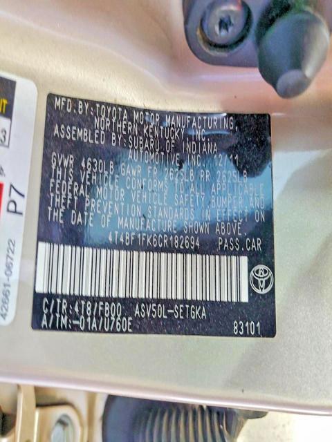 54682646 :رقم المزاد ، 4T4BF1FK6CR182694 vin ، 2012 Toyota Camry مزاد بيع
