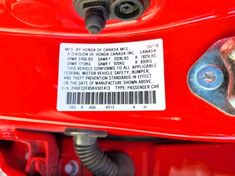 Aukcja sprzedaży 2019 Honda Civic, vin: 2HGFC2F85KH501413, numer aukcji: 53133536