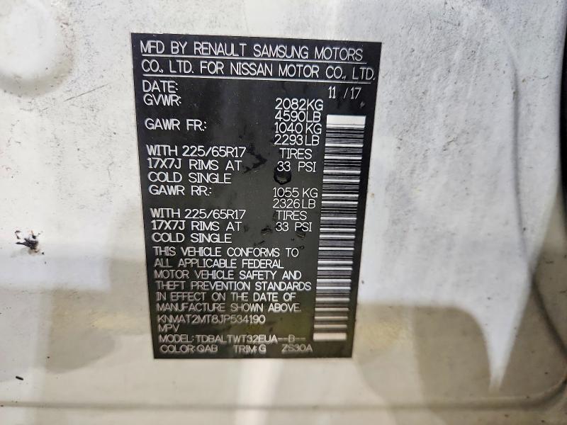55438986 :رقم المزاد ، KNMAT2MT8JP534190 vin ، 2018 Nissan Rogue مزاد بيع