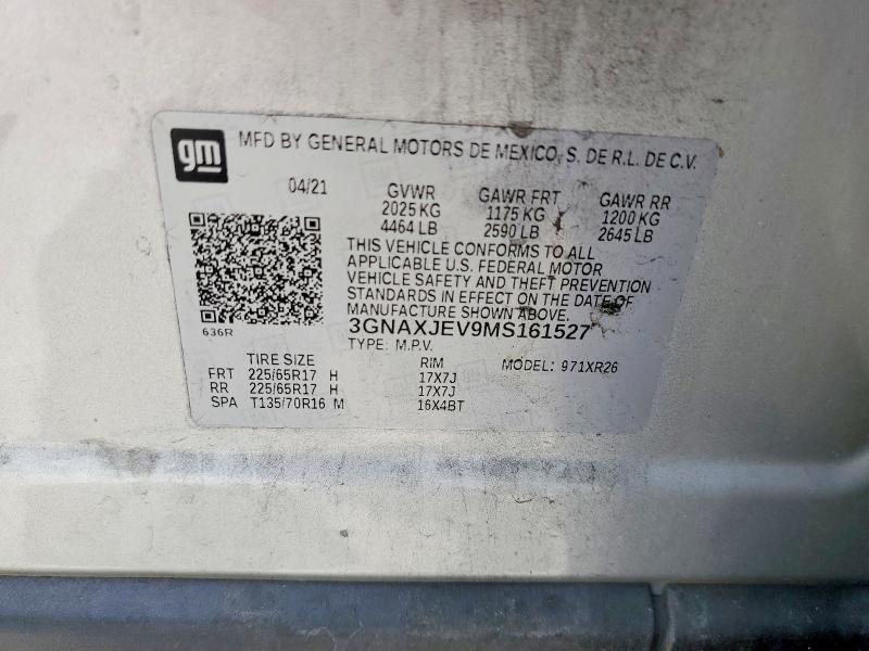 2021 Chevrolet Equinox მანქანა იყიდება აუქციონზე, vin: 3GNAXJEV9MS161527, აუქციონის ნომერი: 53218756