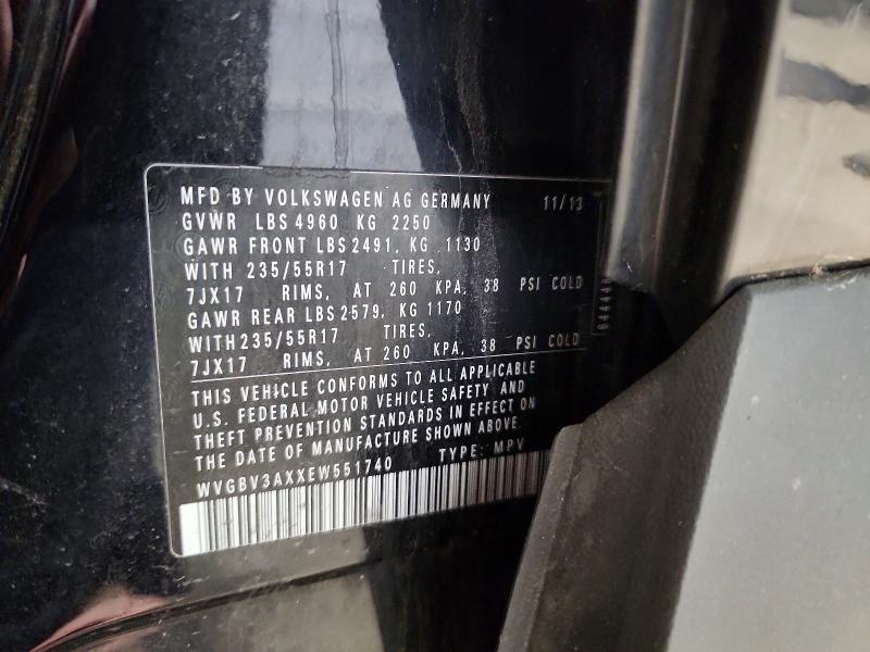 54054646 :رقم المزاد ، WVGBV3AXXEW551740 vin ، 2014 Volkswagen Tiguan مزاد بيع