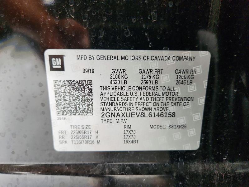 55116016 :رقم المزاد ، 2GNAXUEV8L6146158 vin ، 2020 Chevrolet Equinox مزاد بيع