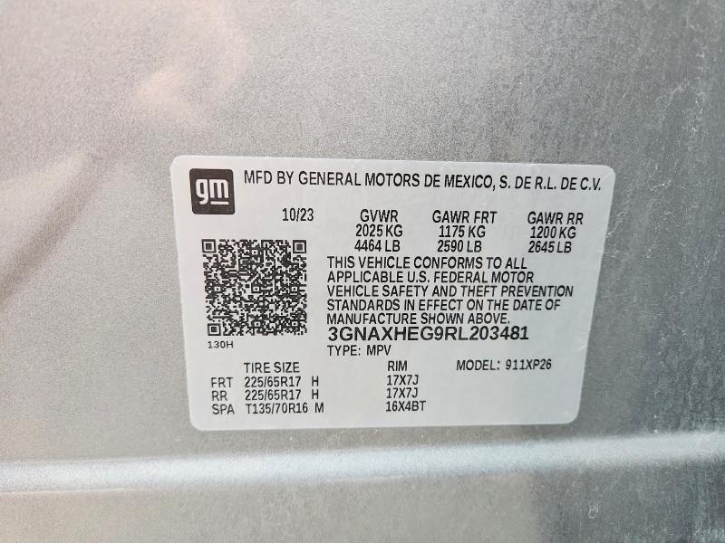 Aukcja sprzedaży 2024 Chevrolet Equinox, vin: 3GNAXHEG9RL203481, numer aukcji: 54950486