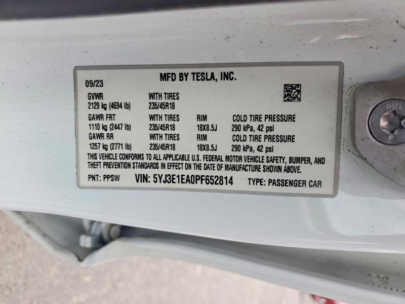 Продажа на аукционе авто 2023 Tesla Model 3, vin: 5YJ3E1EA0PF652814, номер лота: 54849846