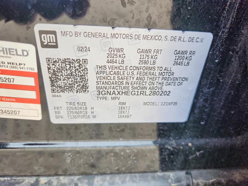 2024 Chevrolet Equinox მანქანა იყიდება აუქციონზე, vin: 3GNAXHEG1RL280202, აუქციონის ნომერი: 52512406