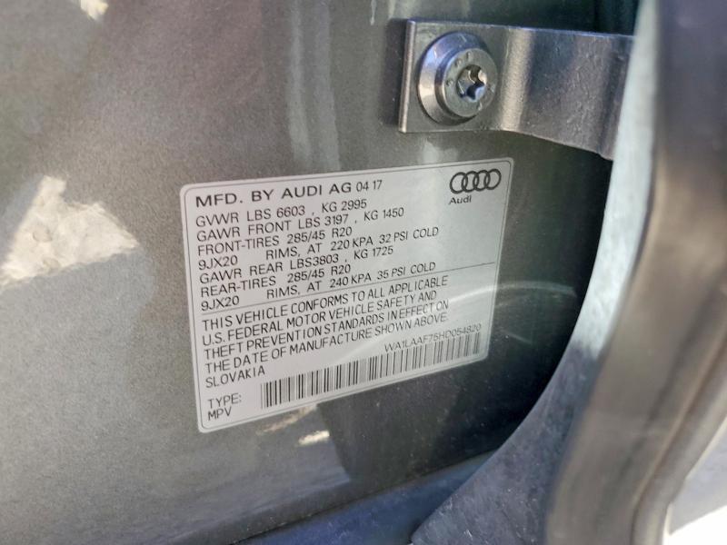 Продажа на аукционе авто 2017 Audi Q7, vin: WA1LAAF75HD054820, номер лота: 52552236