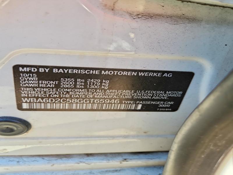 Aukcja sprzedaży 2016 Bmw 640, vin: WBA6D2C58GGT65946, numer aukcji: 51982536