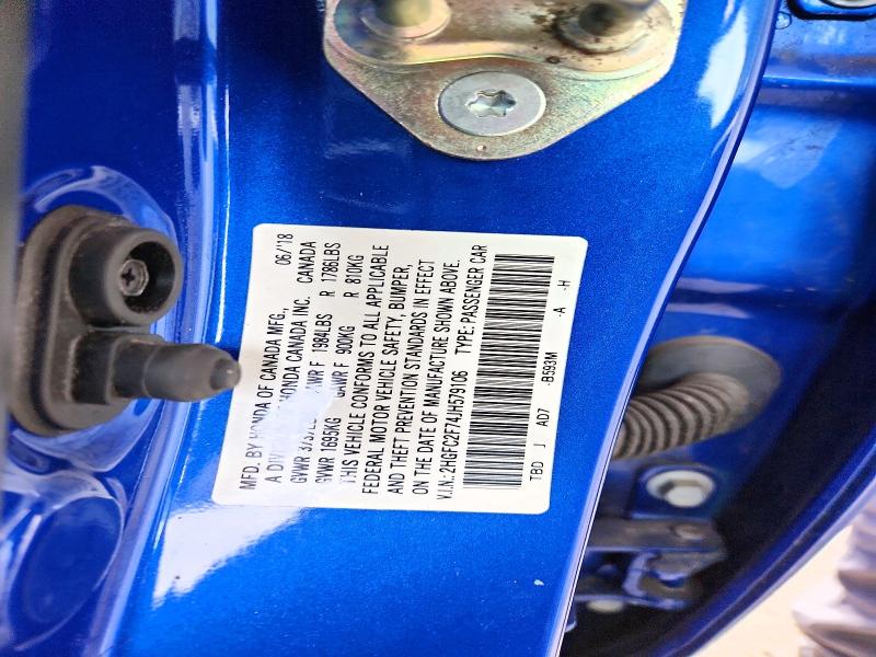 2018 Honda Civic მანქანა იყიდება აუქციონზე, vin: 2HGFC2F74JH579106, აუქციონის ნომერი: 52389716