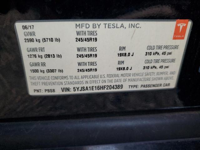2017 Tesla Model S მანქანა იყიდება აუქციონზე, vin: 5YJSA1E16HF204389, აუქციონის ნომერი: 52382116