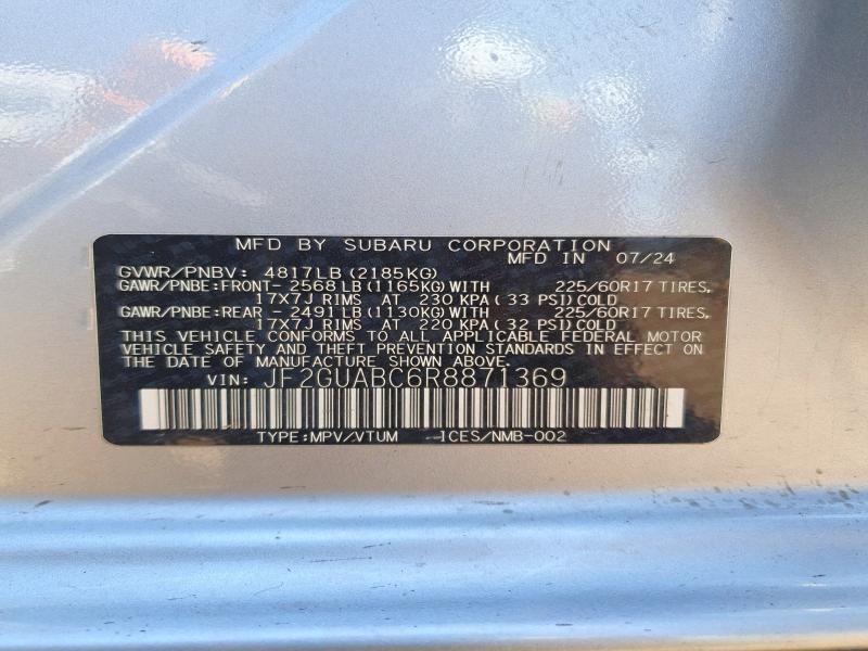 2024 Subaru Crosstrek მანქანა იყიდება აუქციონზე, vin: JF2GUABC6R8871369, აუქციონის ნომერი: 53214536