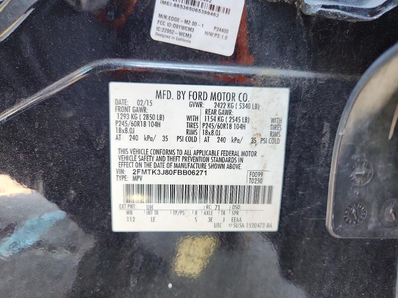 53789056 :رقم المزاد ، 2FMTK3J80FBB06271 vin ، 2015 Ford Edge مزاد بيع