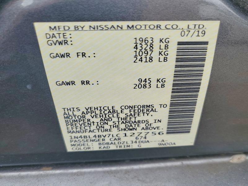 Продаж на аукціоні авто 2020 Nissan Altima, vin: 1N4BL4BV7LC127756, номер лоту: 54782556