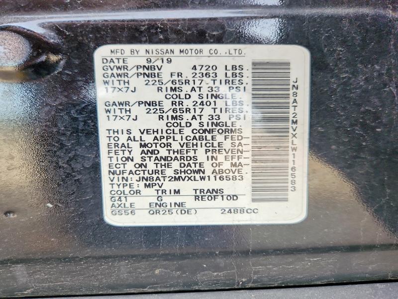53691716 :رقم المزاد ، JN8AT2MVXLW116583 vin ، 2020 Nissan Rogue مزاد بيع