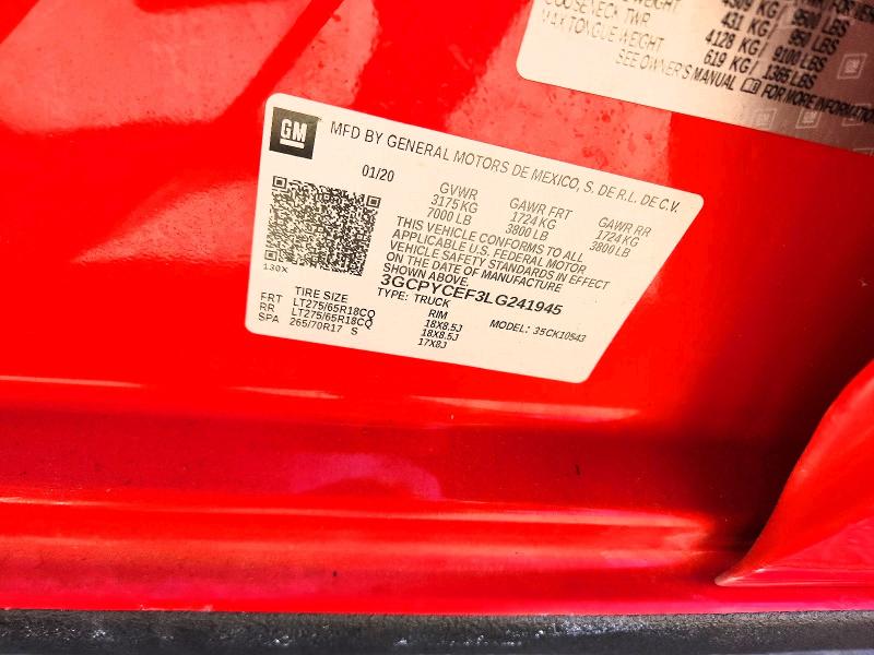 53705976 :رقم المزاد ، 3GCPYCEF3LG241945 vin ، 2020 Chevrolet Silverado مزاد بيع