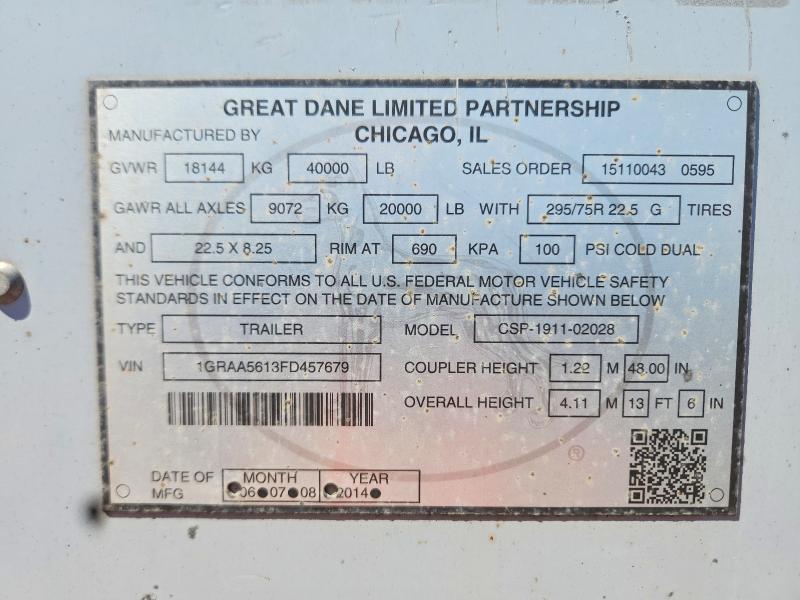 Продажа на аукционе авто 2015 Great Dane Trailer Trailer, vin: 1GRAA5613FD457679, номер лота: 54024316