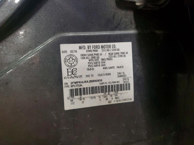 Продаж на аукціоні авто 2018 Ford Edge, vin: 2FMPK4J9XJBB90950, номер лоту: 53647336
