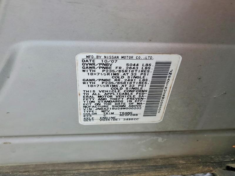 Aukcja sprzedaży 2009 Nissan Murano, vin: JN8AZ18U29W000202, numer aukcji: 54206956