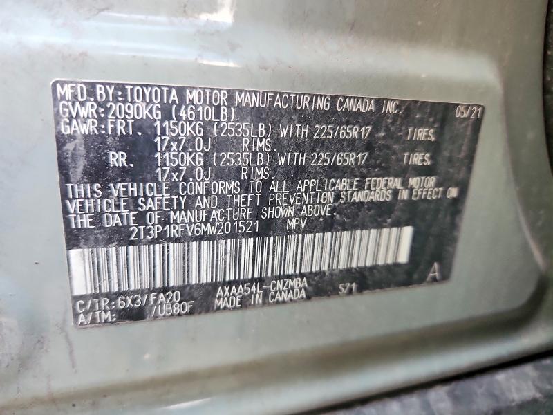 2021 Toyota Rav4 მანქანა იყიდება აუქციონზე, vin: 2T3P1RFV6MW201521, აუქციონის ნომერი: 54832686