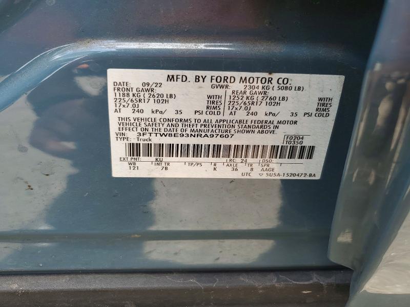 2022 Ford Maverick მანქანა იყიდება აუქციონზე, vin: 3FTTW8E93NRA97607, აუქციონის ნომერი: 53448436