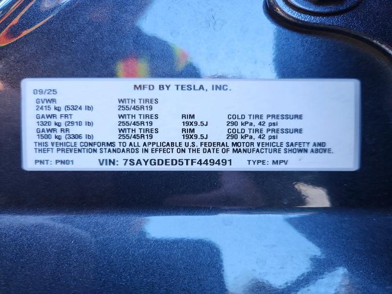 2026 Tesla Model Y მანქანა იყიდება აუქციონზე, vin: 7SAYGDED5TF449491, აუქციონის ნომერი: 54062626