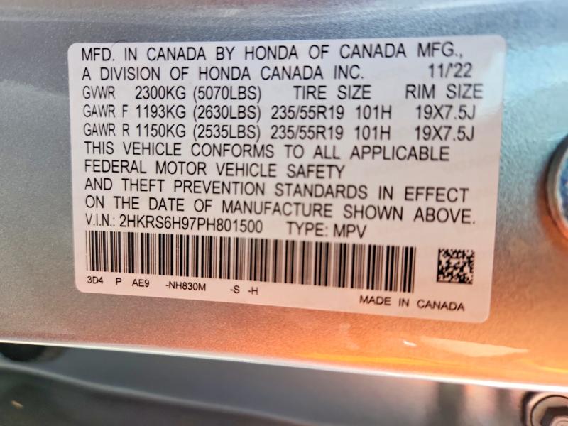 2023 Honda Cr-v მანქანა იყიდება აუქციონზე, vin: 2HKRS6H97PH801500, აუქციონის ნომერი: 53134366