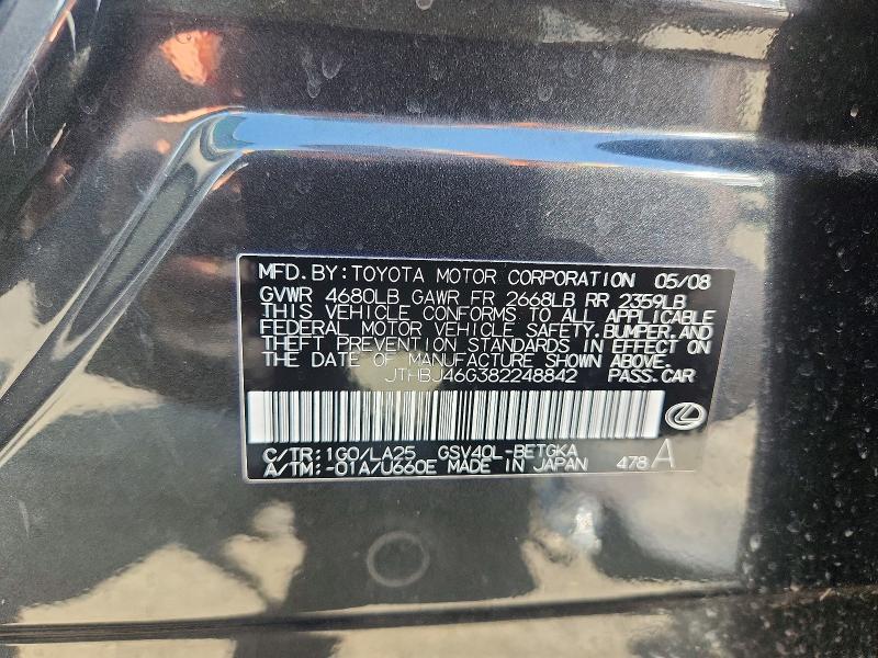 Продажа на аукционе авто 2008 Lexus Es, vin: JTHBJ46G382248842, номер лота: 54147436